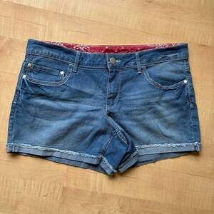 Y2K Vintage Denim Micro Mini Shorts Red Bandana Lined